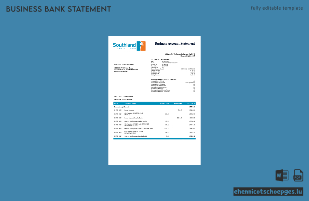 USA California Southland Credit Union Unternehmensabrechnung im Word- und PDF-Format (Beispielvorschau)